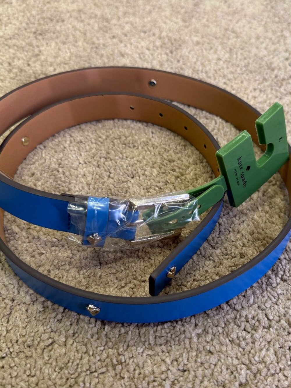 NWT Kate Spade New York Spade Stud Leather Belt Large 25mm in Riverside Color